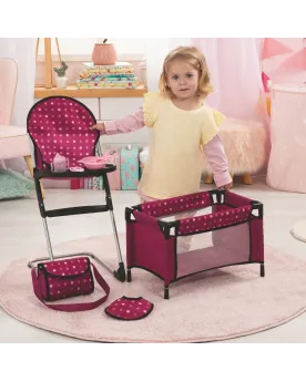 SET LIT PLIANT+CHAISE HTE+BAVOIR+SAC FEE  Pour des poupées jusqu'à ...