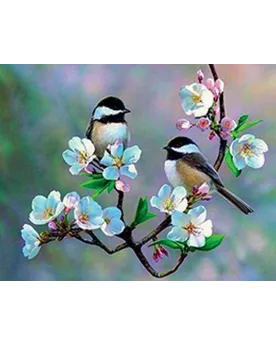 BRODERIE DIAMANT PETITS OISEAUX ET FLEUR Une toile avec le motif à ...