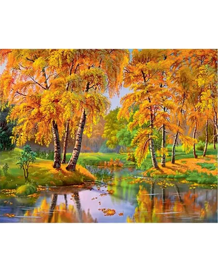 BRODERIE DIAMANT LAC EN AUTOMNE Une toile avec le motif à réaliser ...