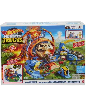 HOT WHEELS MONSTER TRUCKS TREX VOLCANO 2 loopings, 2 lanceurs, 4 vé...
