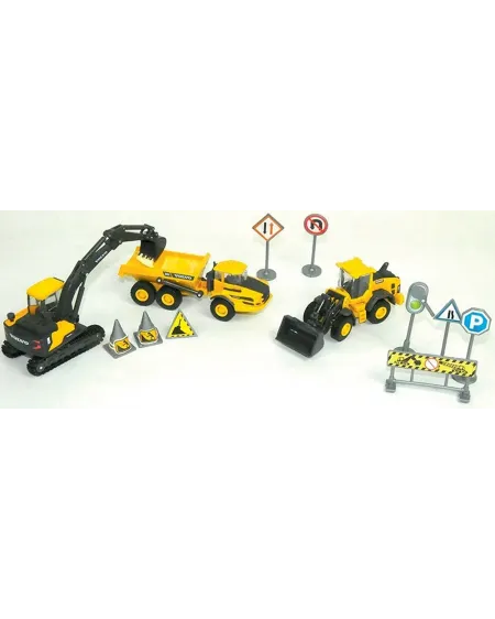 COFFRET 3 VEHICULES DE CHANTIER VOLVO  1 bulldozer, 1 excavatrice e...