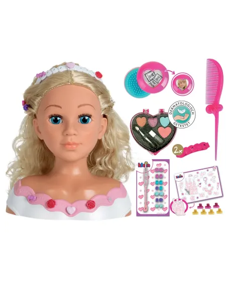 TETE A COIFFER ET A MAQUILLER ROSE BLOND  27 cm. Inclus : des acces...