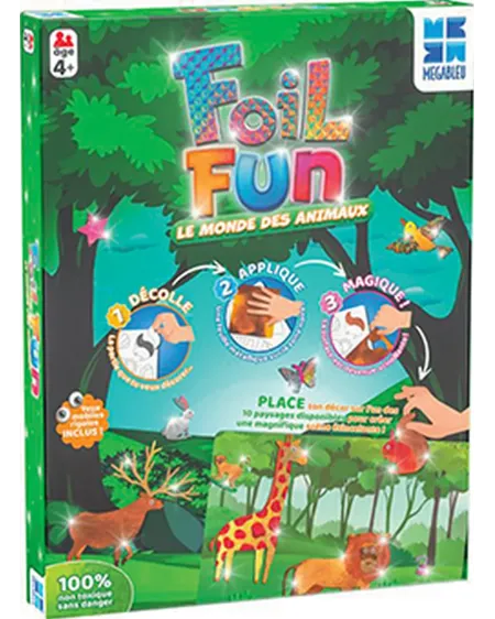 FOIL FUN LE ROYAUME DES ANIMAUX  10 planches à décorer avec autocol...
