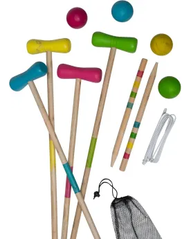 JEU DE CROQUET 4 JOUEURS BOIS Jeu de croquet 4 marteaux 75 cm diamè...