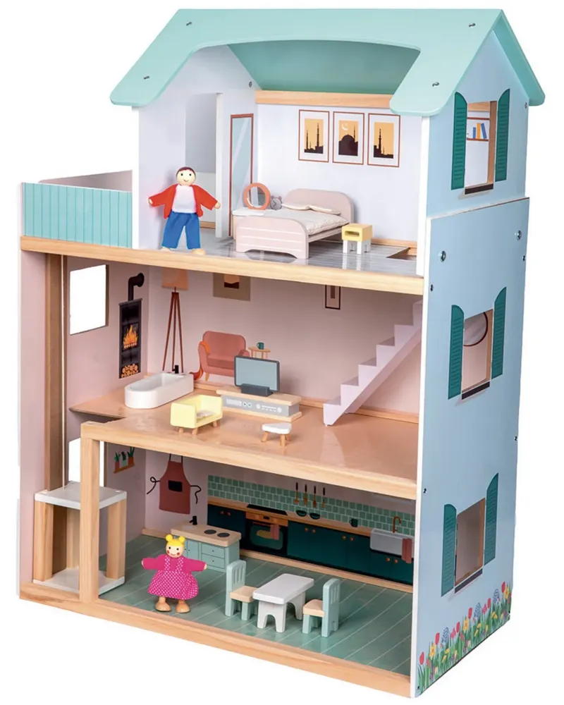 MAISON EN BOIS 3 ETAGES + POUPEES