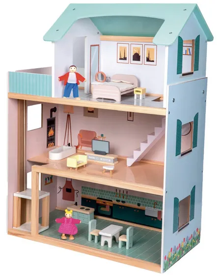 MAISON EN BOIS 3 ETAGES + POUPEES