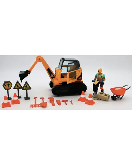 CAT EXCAVATRICE 18CM CHENILLE + FIGURINE