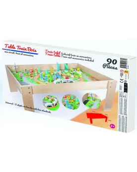 TABLE TRAIN BOIS 1MX0.6M 90PCES + PONT  90 pièces pour faire un cir...