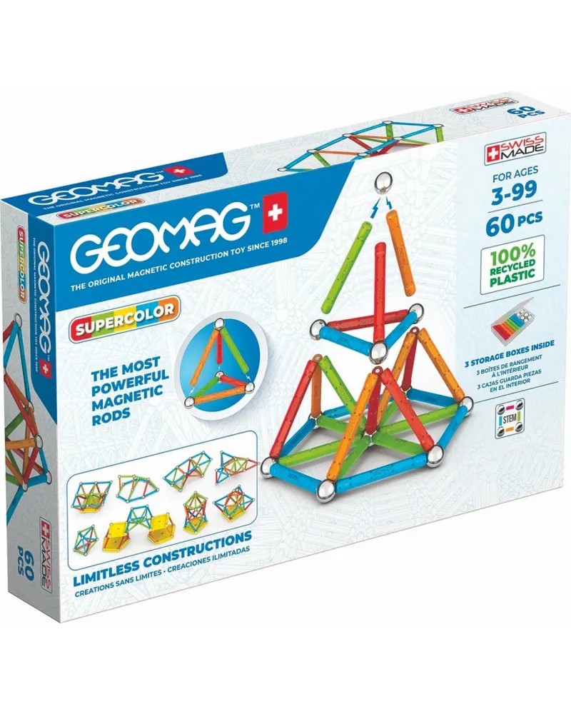 GEOMAG SUPERCOLOR 60 PCES  60 pièces aimantées pour des constructio...