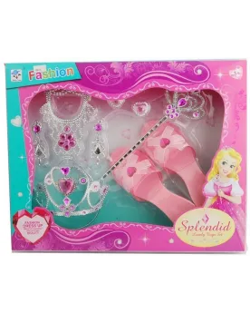 SET COMPLET ACCES PRINCESSE ROSE  Avec diadème, bijoux, baguette et...