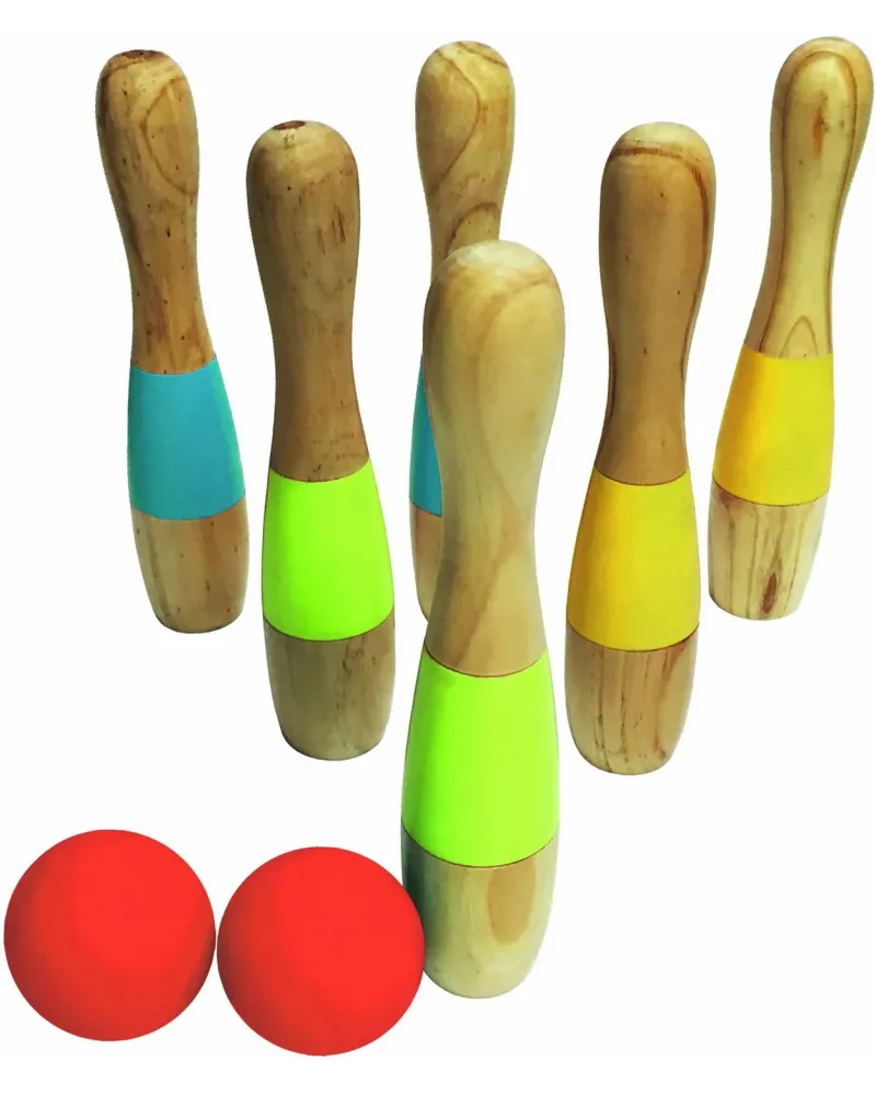 6 QUILLES BOIS 23CM + 2 BOULES 6 quilles en bois de 23 cm et 2 boul...