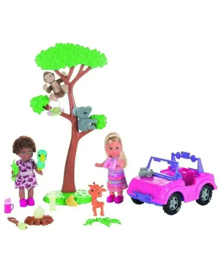 STEFFI SAFARI 2 POUPEES + JEEP  1 jeep, 2 poupée, 4 animaux et des ...