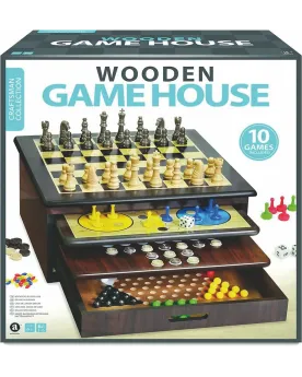 LA MAISON DU JEUX + 10 JEUX CLASSIQUES  Un joli coffret en bois reg...