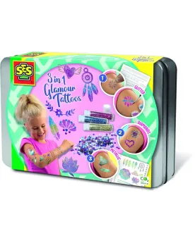BOITE METAL TATOOOS 3 EN 1  Ce kit contient des tatouages métallisé...