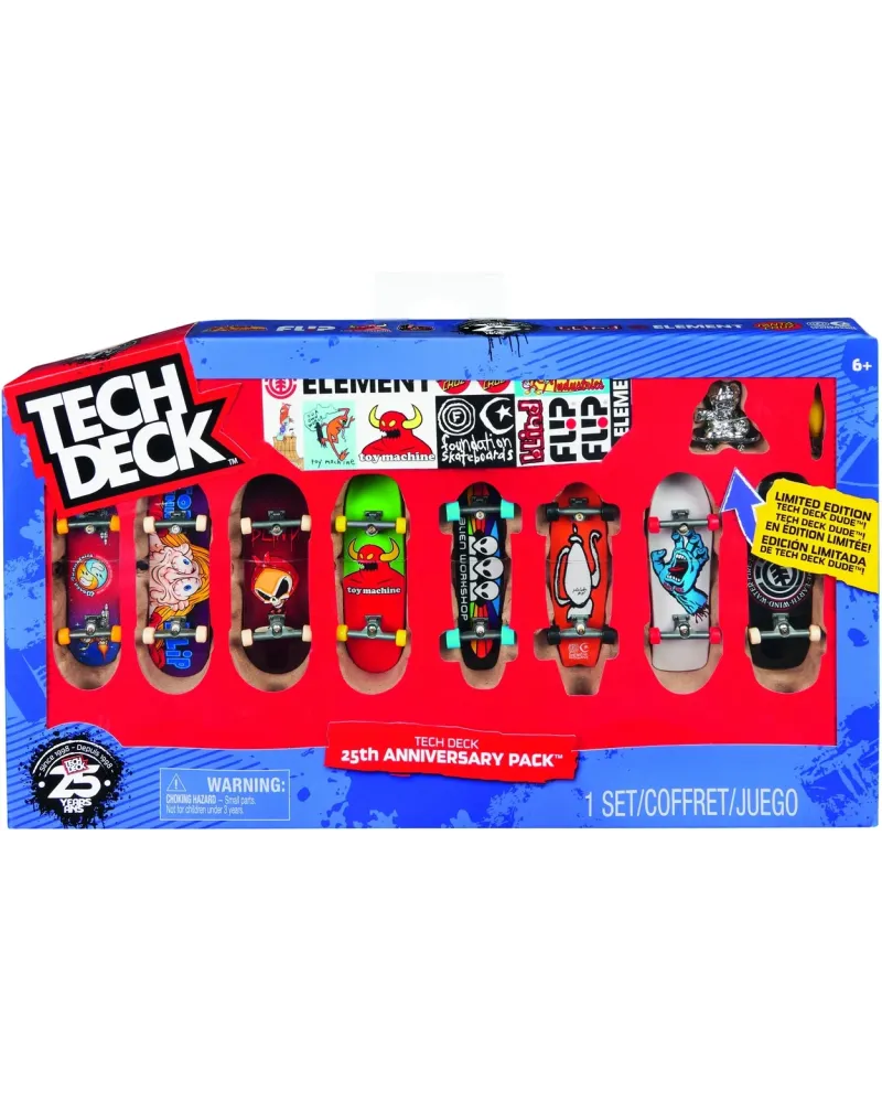 TECH DECK PACK DE 8 25TH ANNIVERSAIRE  Contient 8 skates à doigt, d...