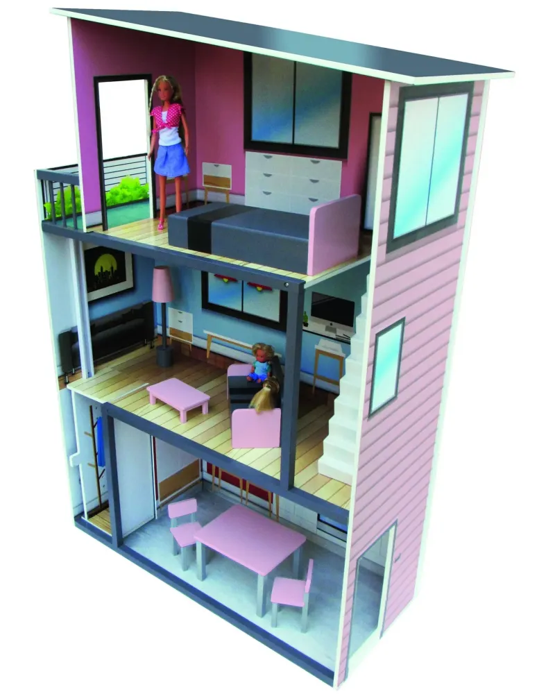 MAISON POUPEE MAN. 1M05X80X35  Pour poupées mannequin. 3 étages ave...