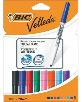 POCHETTES 8 VELLEDA COUL  Feutres effaçables pour tableau. BIC11990...