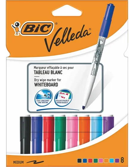 POCHETTES 8 VELLEDA COUL  Feutres effaçables pour tableau. BIC11990...