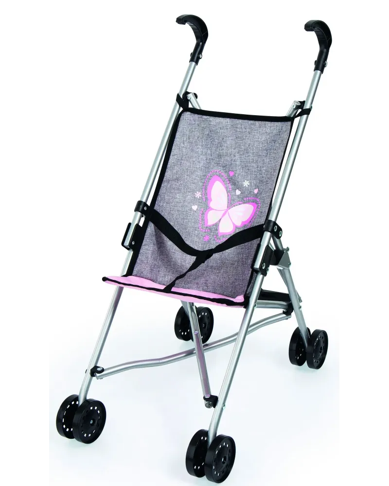 POUSSETTE CANNE GRISE PAPILLON ROSE 55CM  H 55 cm à la poignée. BYR...