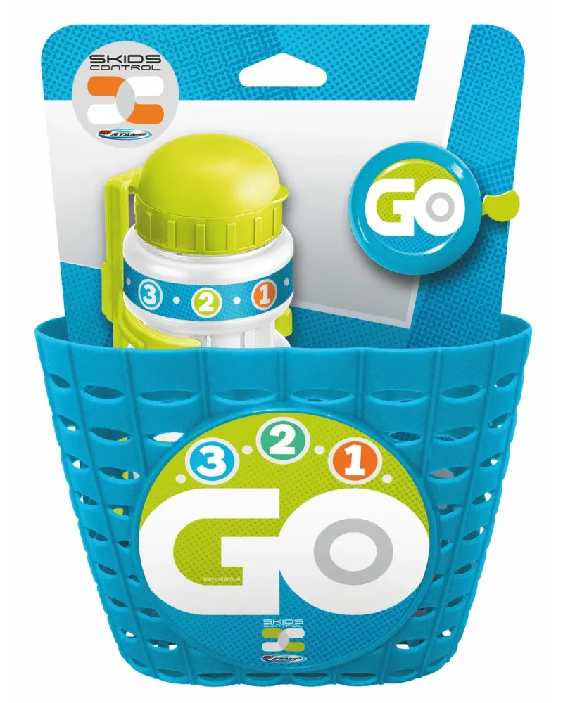 PANIER VELO + GOURDE + SONNETTE BLEU  Comprend 1 panier, 1 gourde e...