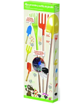 BOITE 7 OUTILS A JARDIN BOIS/METAL+CRAIE 6 outils en bois/métal + p...