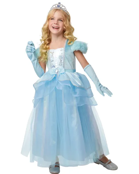 COST. LUXE PRINCESSE BLEUE 5/6 ANS  Tiare et gants inclus. Taille 5...