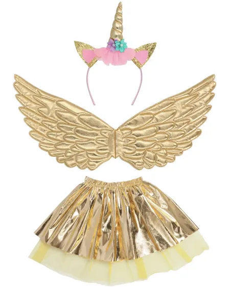 KIT COST LICORNE DOREE  Tutu doré avec tulle + ailes + tiare. Taill...