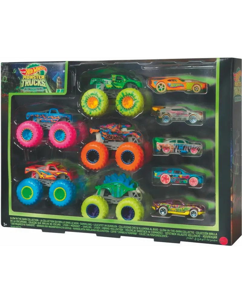 PACK 5 MONSTER TRUCK + 5 HW GLOW IN DARK  10 véhicules (Monster Tru...