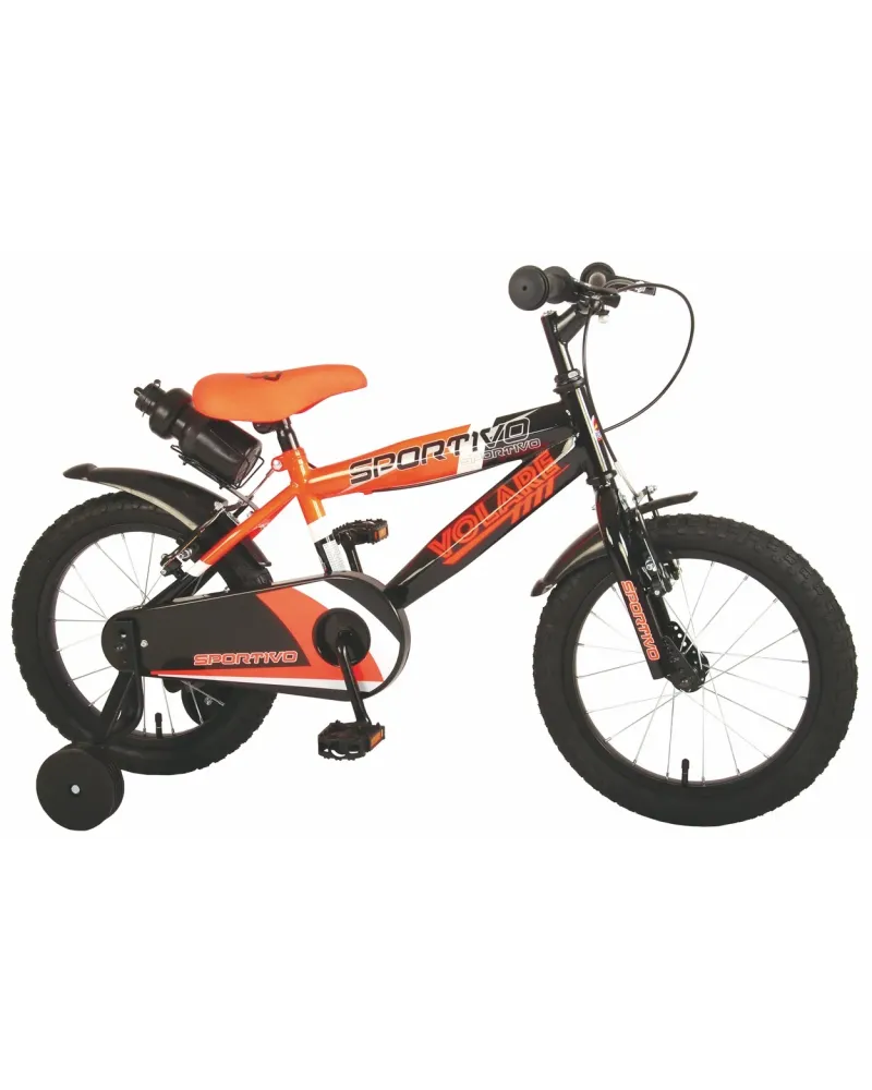 VELO 16" SPORTIVO ORANGE + GOURDE  Roues gonflables, 2 freins et go...
