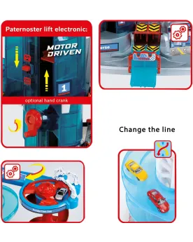 MEGA GARAGE UNIVERS  5 niveaux avec piste, looping et lanceur. Incl...
