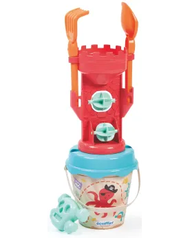 SEAU GARNI 18CM + MOULIN A SABLE PIRATE