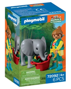 ELEPHANTEAU ET GARDIEN DE ZOO