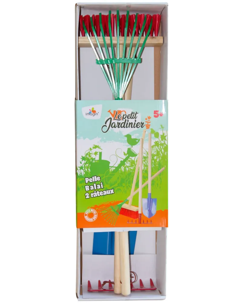 SET 4 GRANDS OUTILS JARDIN BOIS/ACIER  1 pelle, 1 râteau, 1 binette...