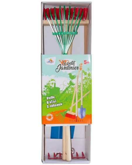 SET 4 GRANDS OUTILS JARDIN BOIS/ACIER  1 pelle, 1 râteau, 1 binette...