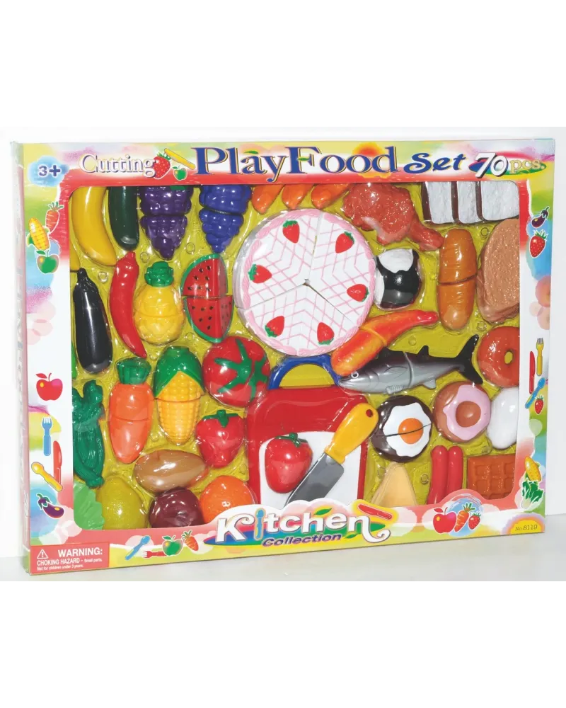 BTE 70 PCES ALIMENTS A DECOUPER  Fixation par scratch. KAS8119  Âge...