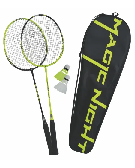 SET BADMINTON MAGIC NIGHT  2 raquettes de badminton en acier, 2 vol...