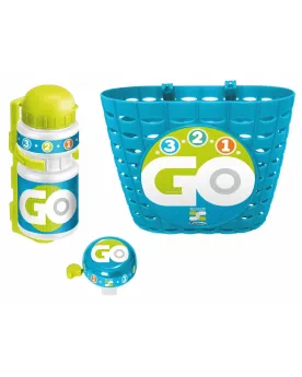 PANIER VELO + GOURDE + SONNETTE BLEU  Comprend 1 panier, 1 gourde e...