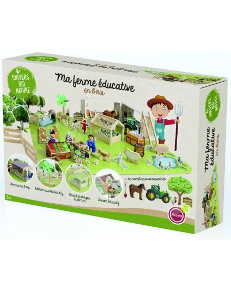 MA FERME EDUCATIVE BOIS 160 PCES  1 bâtiment, 1 serre, 1 tracteur, ...