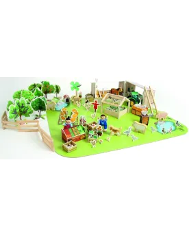 MA FERME EDUCATIVE BOIS 160 PCES  1 bâtiment, 1 serre, 1 tracteur, ...