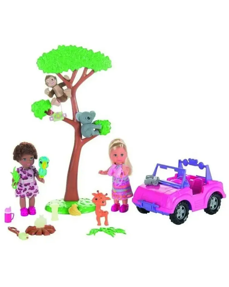 STEFFI SAFARI 2 POUPEES + JEEP  1 jeep, 2 poupée, 4 animaux et des ...