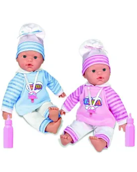 BEBE JUMEAUX 37CM + 2 BIBERONS  37 cm. Biberons inclus. LOK98134  Â...