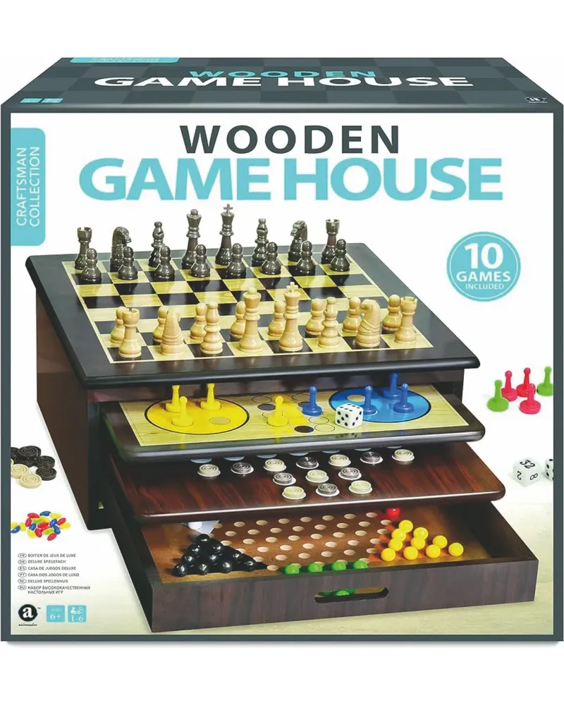 LA MAISON DU JEUX + 10 JEUX CLASSIQUES  Un joli coffret en bois reg...