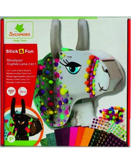 STICK AND FUN TROPHEE LAMA  Kit pour réaliser 5 tableaux en mosaïqu...