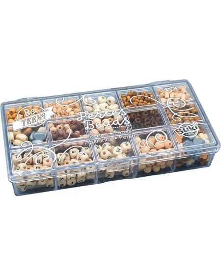 BOITE PERLES BOIS NATUREL  15 sortes de perles en bois pour créer d...