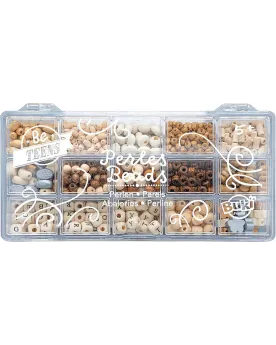 BOITE PERLES BOIS NATUREL  15 sortes de perles en bois pour créer d...