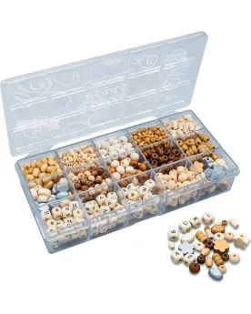 BOITE PERLES BOIS NATUREL  15 sortes de perles en bois pour créer d...