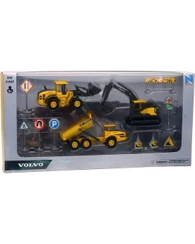 COFFRET 3 VEHICULES DE CHANTIER VOLVO  1 bulldozer, 1 excavatrice e...