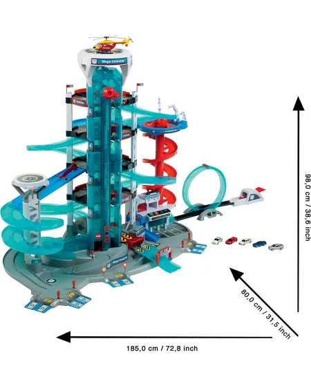 MEGA GARAGE UNIVERS  5 niveaux avec piste, looping et lanceur. Incl...