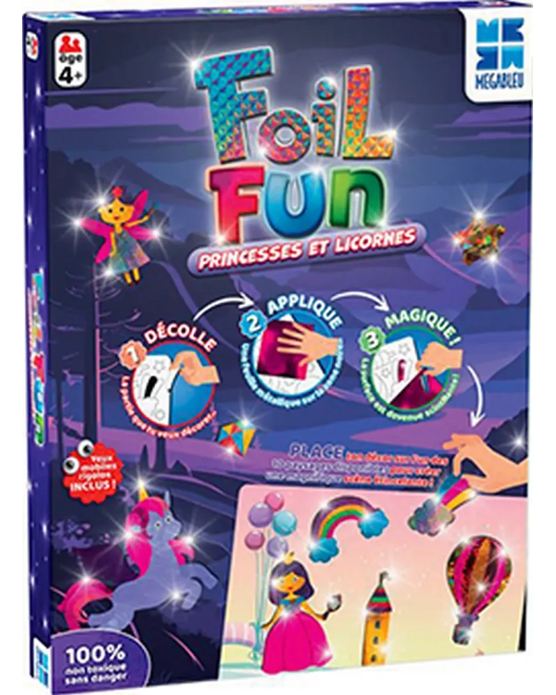 FOIL FUN PRINCESSES ET LICORNES  10 planches à décorer avec autocol...