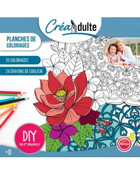 CREADULT PLANCHES DE COLORIAGE  25 coloriages et 24 crayons de coul...